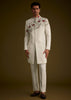 Off White Indowestern With Hand Embroidered Bird And Floral Pattern