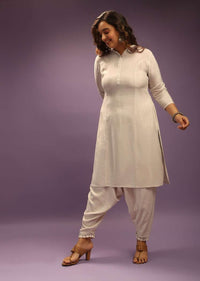 Off White Kurta Set Without dupatta in Cowl Pants