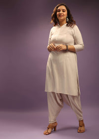 Off White Kurta Set In Cowl Pants Without Dupatta