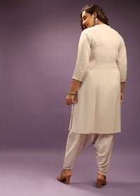 Off White Kurta Set In Cowl Pants Without Dupatta