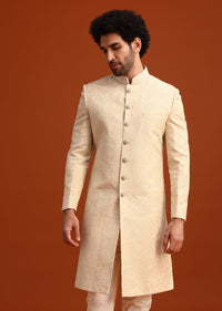 Off White Moonga Silk Embroidered Sherwani Set