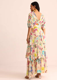 Off White Printed Chiffon Dress