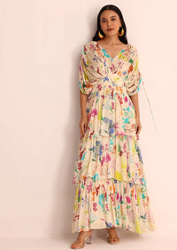 Off White Printed Chiffon Dress