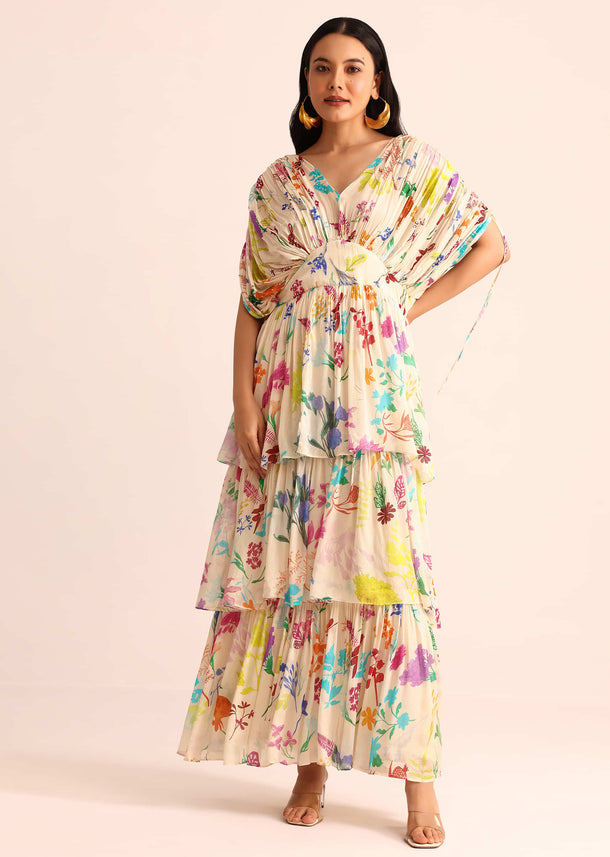 Off White Printed Chiffon Dress