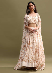 Off White Printed Chiffon Lehenga Choli Set