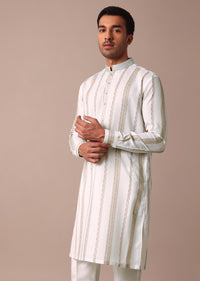 Off White Printed Kurta With Embroidery