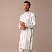 Off White Printed Kurta With Embroidery