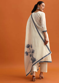 Off White Cotton Resham Woven Kurta Set With Dupatta