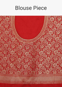 Off White Saree In Dola Silk With Woven Patola Buttis And Red Unstitched Blouse