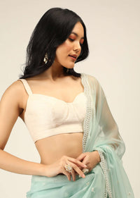 Off White Sleeveless Blouse In Raw Silk With Corset Neckline And Straps On The Shoulder