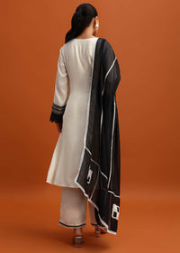 Off White Thread Work Palazzo Set With Dupatta