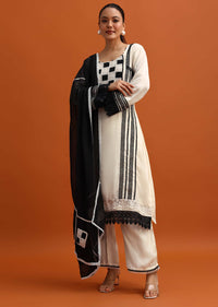 Off White Thread Work Palazzo Set With Dupatta