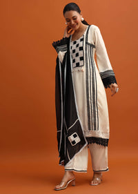 Off White Thread Work Palazzo Set With Dupatta