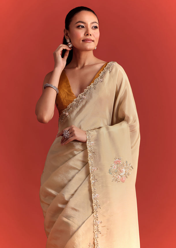 Off White Tissue Saree With Cutdana And Stone Work