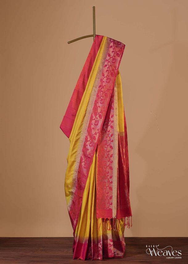 Old Gold Yellow Kanjivaram Saree In Album Silk With Unstitched Blouse