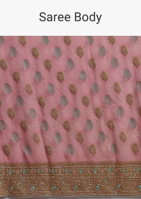 Pink Banarsi Saree In Georgette With Golden And Silver Weaved Checks And Floral Buttis Online - Kalki Fashion