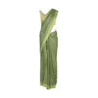 Olive green cotton silk saree in floral print