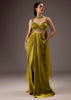 Olive Green Satin Crop Top Skirt With Heavy Embroidery