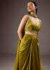 Olive Green Satin Crop Top Skirt With Heavy Embroidery