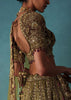 Olive Gold Bridal Lehenga Set Adorned With Sequins And Pearls