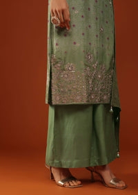 Olive Green Bandhani Printed Kurti And Palazzo Set