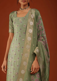 Olive Green Bandhani Printed Kurti And Palazzo Set