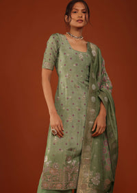 Olive Green Bandhani Printed Kurti And Palazzo Set