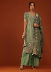 Olive Green Bandhani Printed Kurti And Palazzo Set