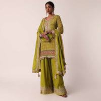 Olive Green Chiffon Printed Palazzo Set