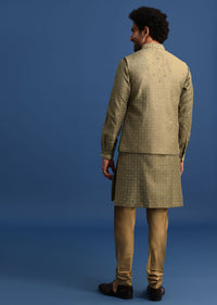 Olive Green Kurta Jacket Set With Hand Work For Men