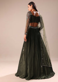 Olive Green Lehenga With Embroidered Blouse And Dupatta