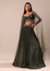 Olive Green Lehenga With Embroidered Blouse And Dupatta