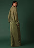 Olive Green Pleated Skirt And Top Set In Crepe