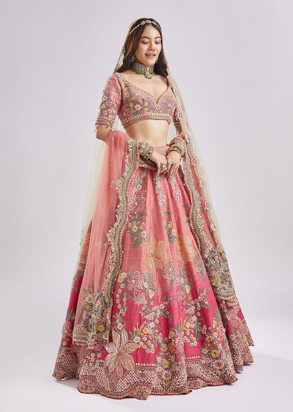 Ombre Pink to Hot Pink Resham Bridal Set