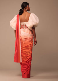 Ombre Orange Satin Saree With Hand Embroidered Belt