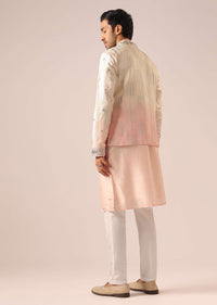 Ombre Peach Silk Bundi And Kurta Set with Mirror Work