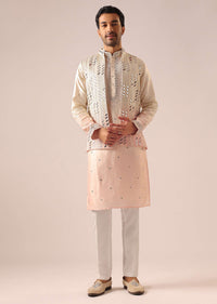 Ombre Peach Silk Bundi And Kurta Set with Mirror Work