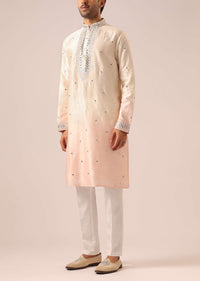 Ombre Peach Silk Bundi And Kurta Set with Mirror Work