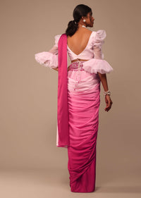 Ombre Pink Satin Saree With Hand Embroidered Belt