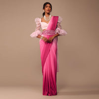 Ombre Pink Satin Saree With Hand Embroidered Belt