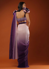 Ombre Ready-Pleated Saree And A Blouse With One Ruffled Shoulder On The Top