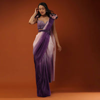 Ombre Ready-Pleated Saree And A Blouse With One Ruffled Shoulder On The Top