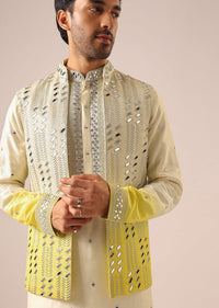 Ombre Yellow Jacket And Kurta Set with Mirror Work