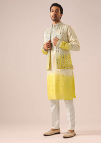 Ombre Yellow Jacket And Kurta Set with Mirror Work