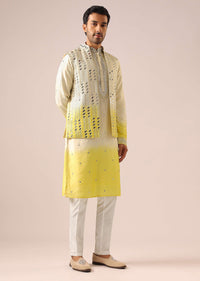 Ombre Yellow Jacket And Kurta Set with Mirror Work