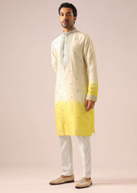 Ombre Yellow Jacket And Kurta Set with Mirror Work