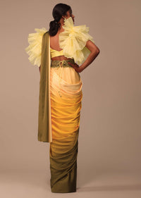 Ombre Yellow Satin Saree With Cut Work Belt