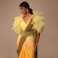 Ombre Yellow Satin Saree With Cut Work Belt