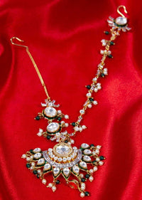 One sided  designer maang tikka embellished with in kundan stone and nano moti beads only on Kalki