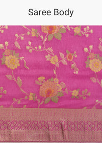 Onion Pink Dola Silk Saree With Multicolor Floral Jaal Weave